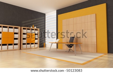 black and orange contemporary office space - rendering