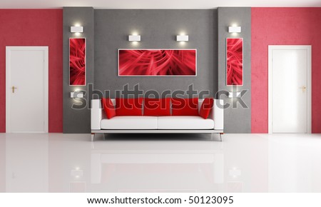 ضع لونك المفضل والعضو الثاني يجين صورة اثاث على اللون .....  Stock-photo-modern-couch-in-a-red-and-gray-living-room-with-two-door-rendering-the-art-picture-on-wall-are-my-50123095