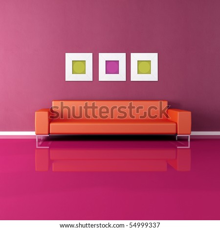 stock photo : contemporary couch in a minimalist purple lounge
