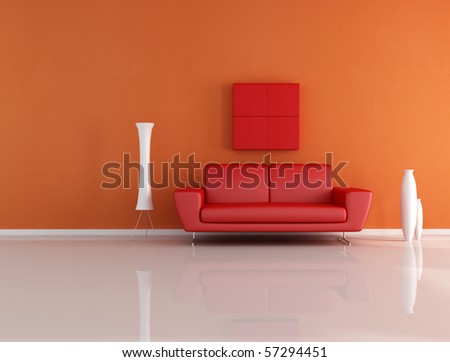 red and orange minimalist lounge - rendering