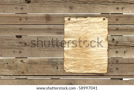 old wood plank with rusty nail and crumpled paper - rendering