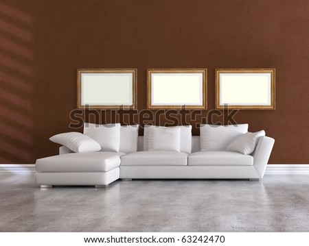 white elegant couch in a minimalist brown living room - rendering