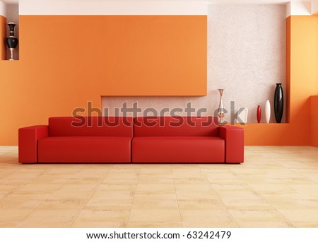 Living Room Sofa on Modern Red Sofa In A Orange Living Room Stock Photo 63242479