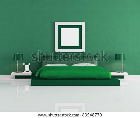 minimalist green modern bedroom - rendering