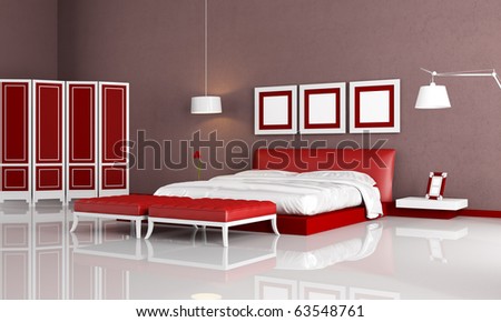 elegant bedroom with modern bedroom ottoman and screen - rendering