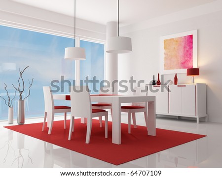 Contemporary Wall  on White And Red Modern Living Room   Rendering   The Art Work On Wall Is