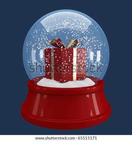 red gift box in a snow globe on blue background  with clipping path - rendering