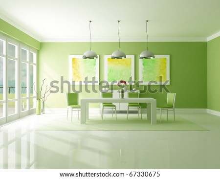 Minimalist green dining room - the art picture on wall are my composition