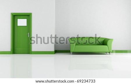 minimalist lounge with green sofa and door - rendering