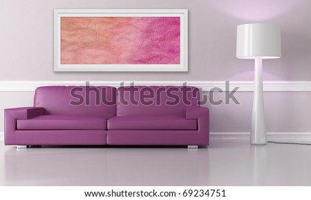 purple couch in modern lounge - the art picture on wall is a my composition