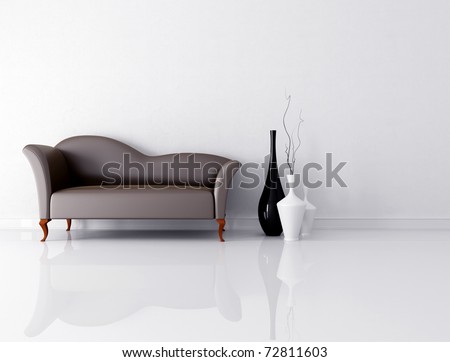 bright living room with fashion brown couch - rendering