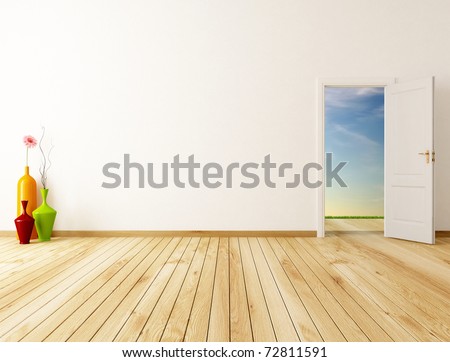 empty home entrance with open door -rendering-the image on background is a my rendering composition