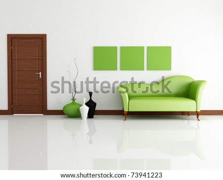 green fashion couch in modern lounge with wooden door-rendering
