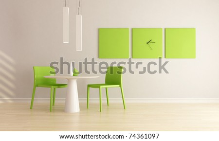 green and white minimalist dining room - rendering