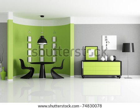 Modern Green Dining Room With Circular Wall - Rendering Stock ...
