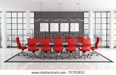 red and black conference room   - rendering - the image on background is a my photo new york 2008