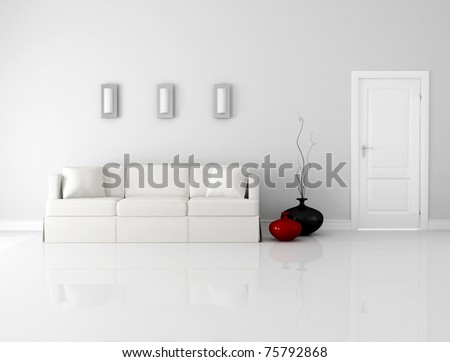 minimalist white interior with elegant sofa and door - rendering