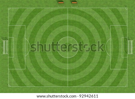 Top view of a football field with the grass cut circularly - rendering