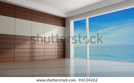 Empty room of an holiday villa with wooden panel - rendering