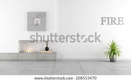 Contemporary fireplace ina minimalist living room - Rendering
