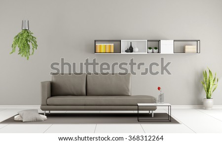 Contemporary room with modern couch and  minimalist sideboard on wall - 3D Rendering