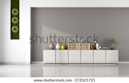 Living room with cabinet and vertical garden  - 3D Rendering