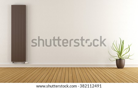 Empty room with brown heater and plant - 3D Rendering