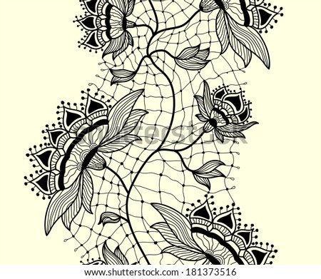 Abstract seamless pattern of lace ribbon with flowers elements