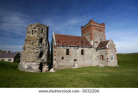Roman Lighthouse and Anglo-Saxon church in Dover Castle, England