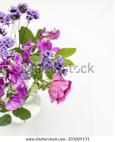 Summer bouquet with sweet pea and rose