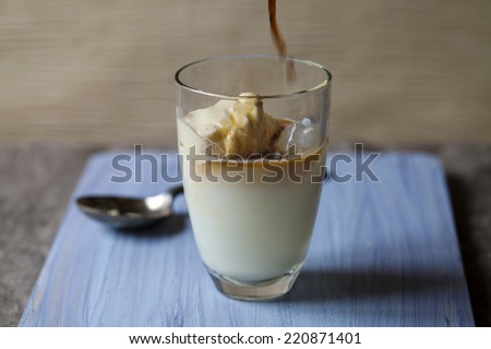 Iced milky coffee with ice cream