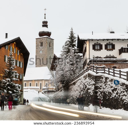 LECH, AUSTRIA - JANUARY 10, 2014: Lech is a popular ski resort and winter holiday destination in Europe; January 10, 2014, Lech, Austria