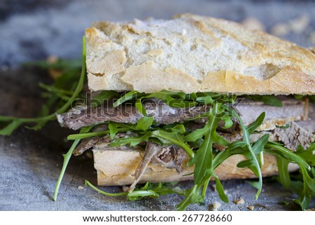 Roast beef, rocket and horseradish sandwich