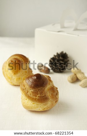 puff pastry and gift box on a table