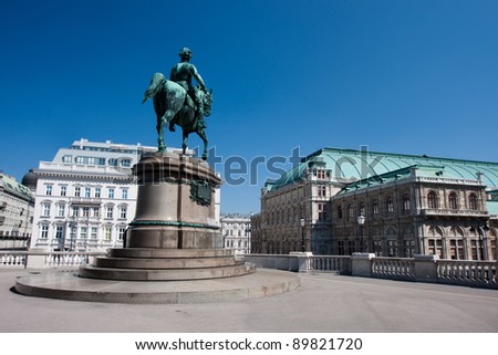 Architecture in Vienna. Frans Josef on horse statue.