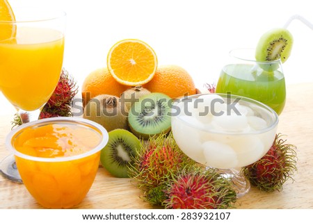 Fruit and vegetable juice, orange juice, kiwi juice, Rambutan