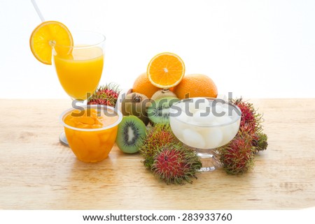 Fruit and vegetable juice, orange juice, kiwi, Rambutan