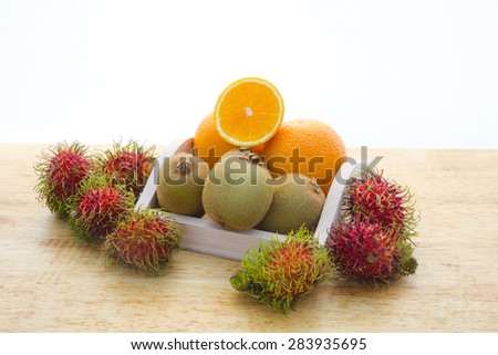Fruit and vegetable, orange, kiwi juice, Rambutan