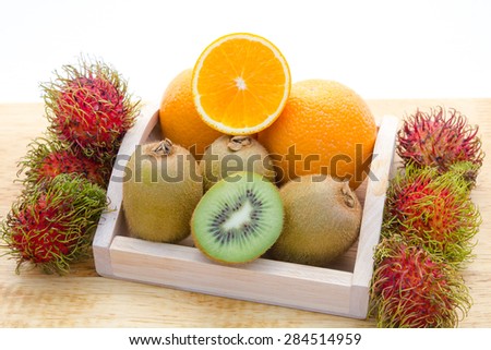 Fruit and vegetable, orange, kiwi juice, Rambutan