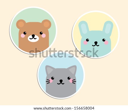 Cute Animal Sticker Vectors Bear rabbit and cat Cute Animal Sticker Vectors Bear rabbit and cat