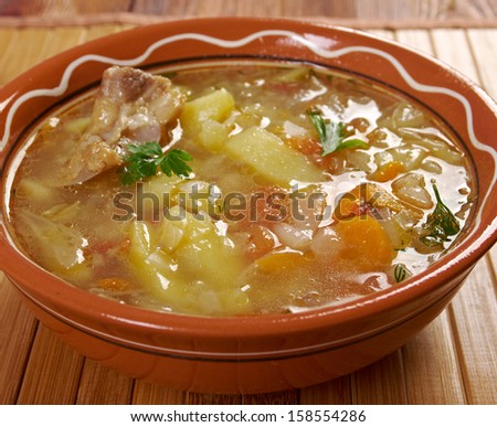 Russian national cabbage soup - stchi  with beef