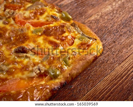 Beef  Rectangular american  pizza.country cuisine.farm-style