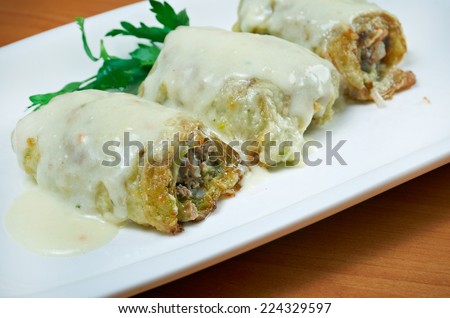 Stuffed Cabbage with beef and cream sauce