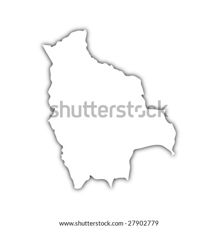 physical map of bolivia. stock photo : white map of olivia on black shadow