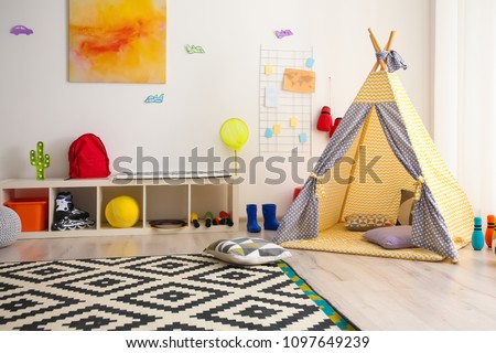 Modern room interior with play tent for child