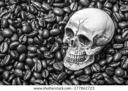 coffee bean background with skull black and white effect