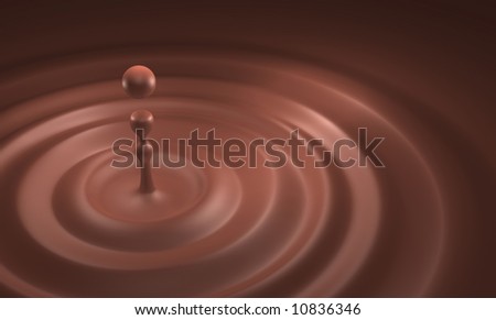 Rich chocolate swirls with simple center splash and column of chocolate rising with droplet above.