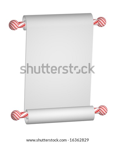 blank scroll paper. stock photo : Heavy lank white paper scroll on Christmas peppermint stripe