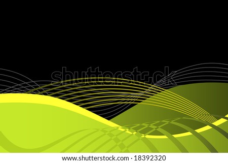 Vivid lime green and black abstract waves background with yellow accents.
