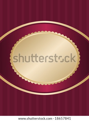 Package label with scallop edge gold oval and stripe panel accents.